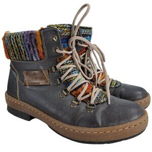 Rieker Felicitas Leather Aztec Ankle Boots Size 37 US 6-6.5 Hiking Blanket